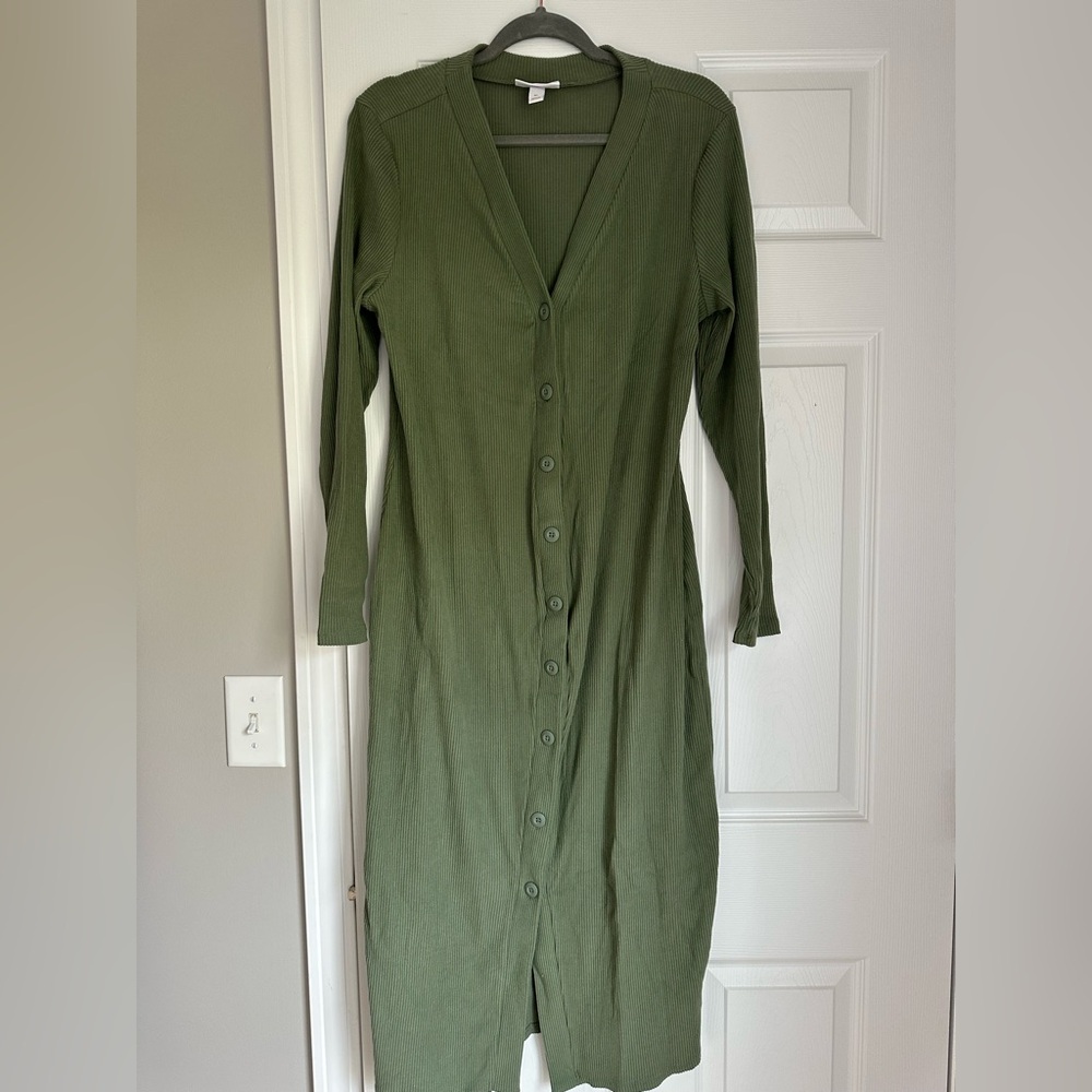Ingrid & Isabel Maternity Olive Green Button-Down Dress XL